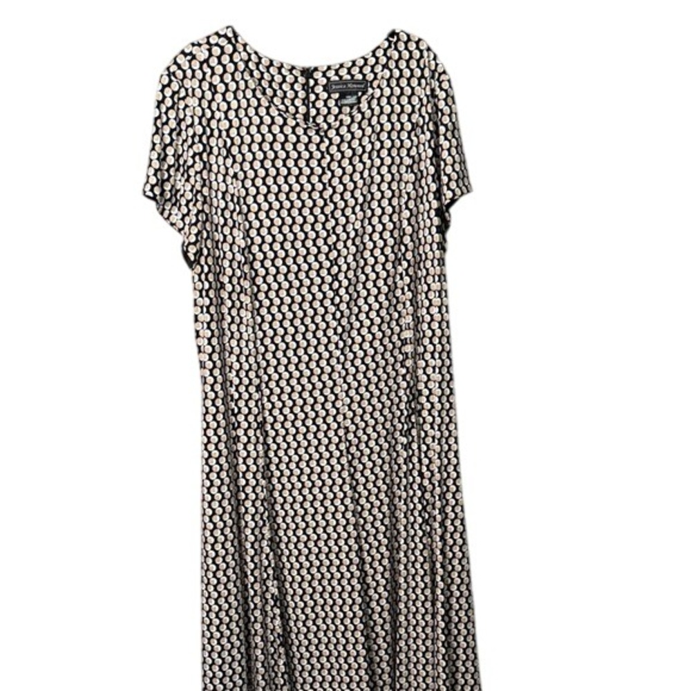 Jessica Howard Women's Maxi Dress Plus Size 18W Black Tan‎ White Geometric Print